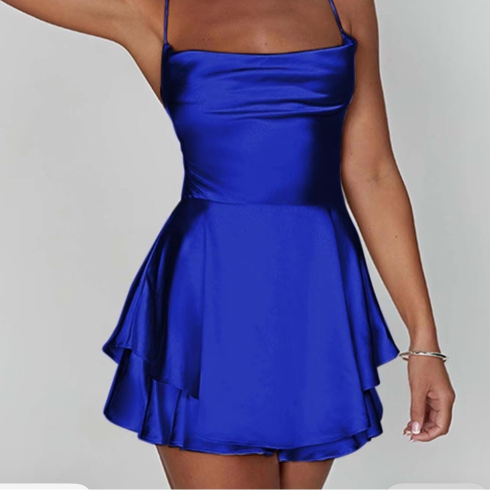 Royal blue satin stretch dress